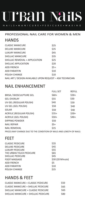 Pricing – Urban Nails Toronto